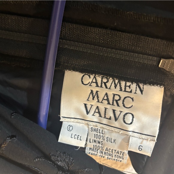 Vintage Carmen Marc Valvo Silk Black Backless Embroidered Fringe Dress Gown Sz 6 - Picture 12 of 12